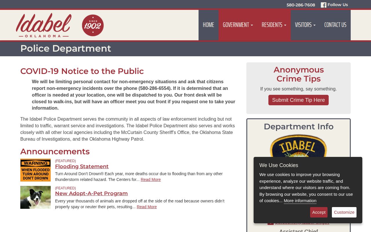 Official Idabel Police Department release and transfer contact page