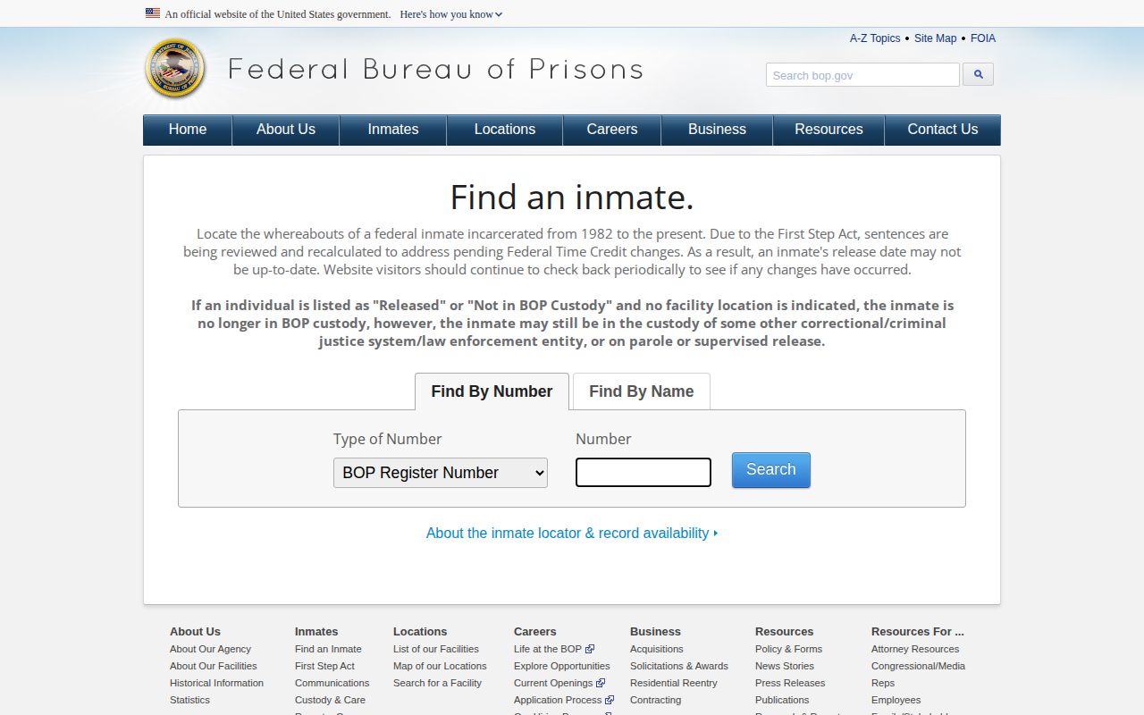 Federal Bureau of Prisons release locator for a McCurtain County federal case